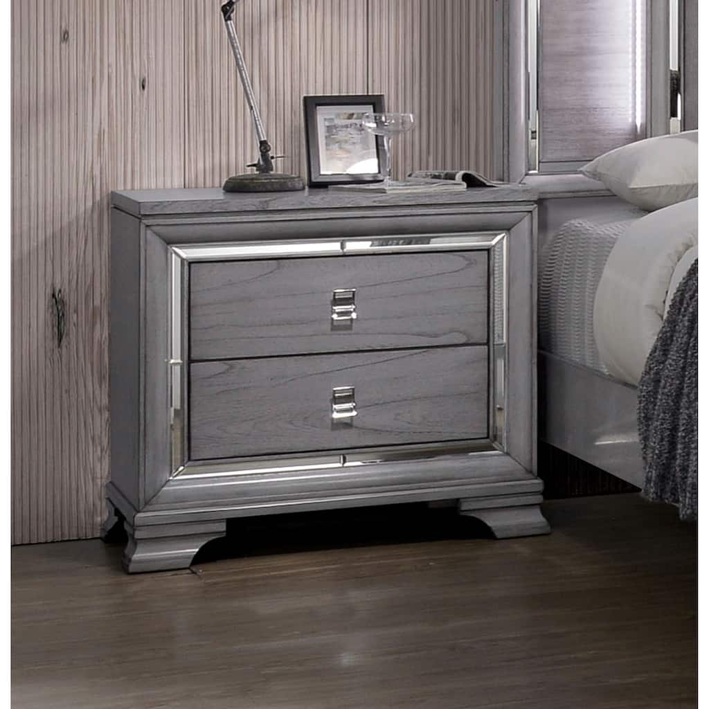 Taia Contemporary Grey 2-Drawer Solid Wood Nightstand by Furniture of America