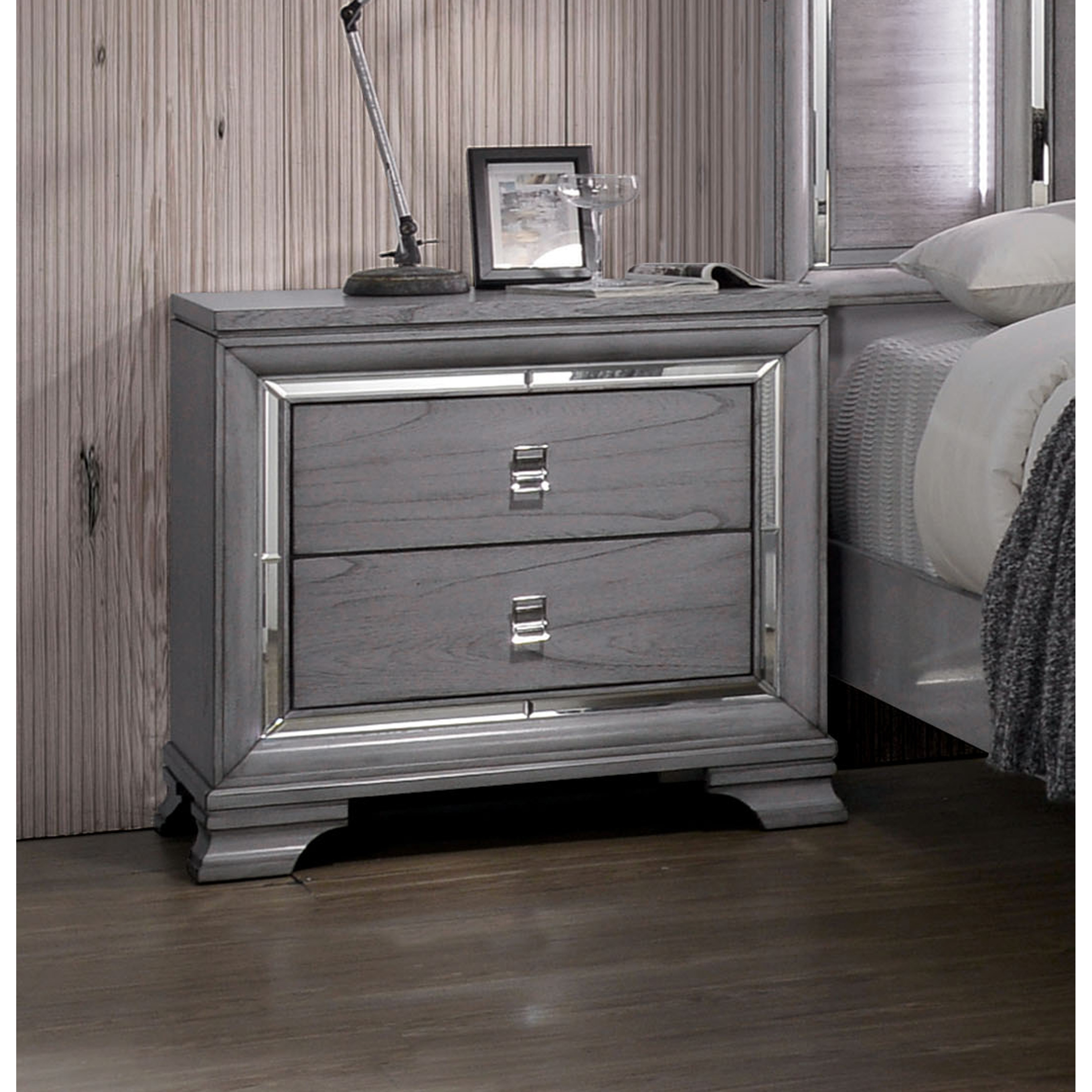 Furniture of America Taia Contemporary Grey 2-Drawer Solid Wood Nightstand