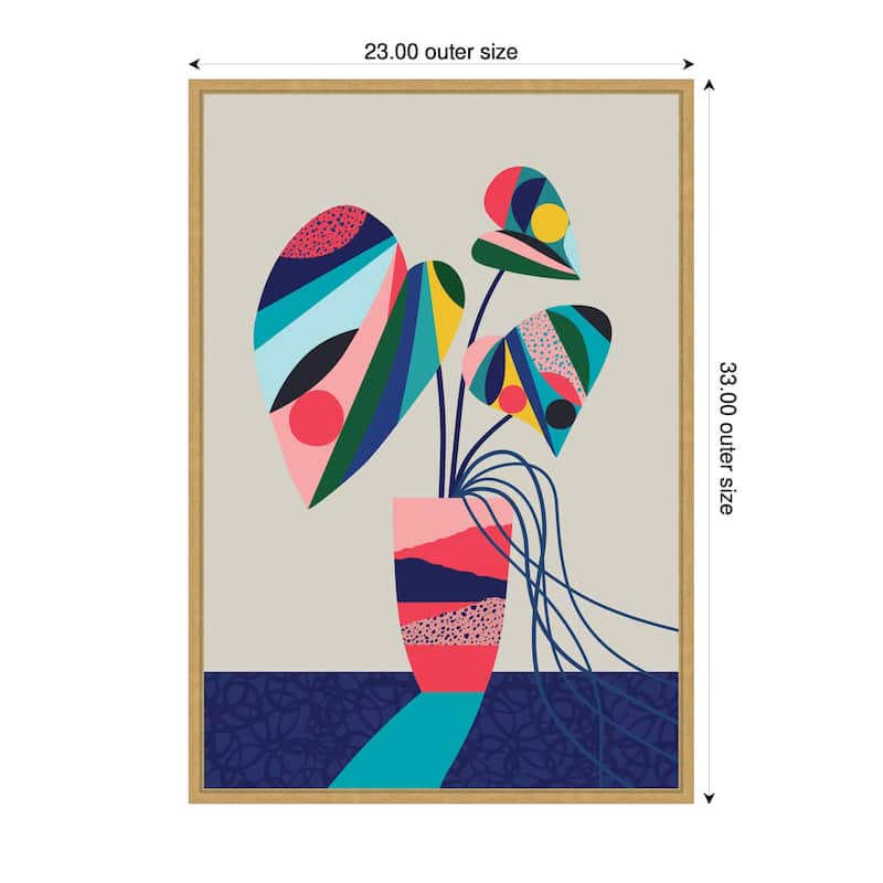 Kate and Laurel Sylvie MCM Blue and Pink Monstera Framed Canvas by Rachel Lee