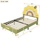 preview thumbnail 4 of 10, Twin Size Upholstered Platform Bed with Sunflower Shaped Headboard, Cute Bedframe w/Wood Slats Support for Kids Girls Boys Green