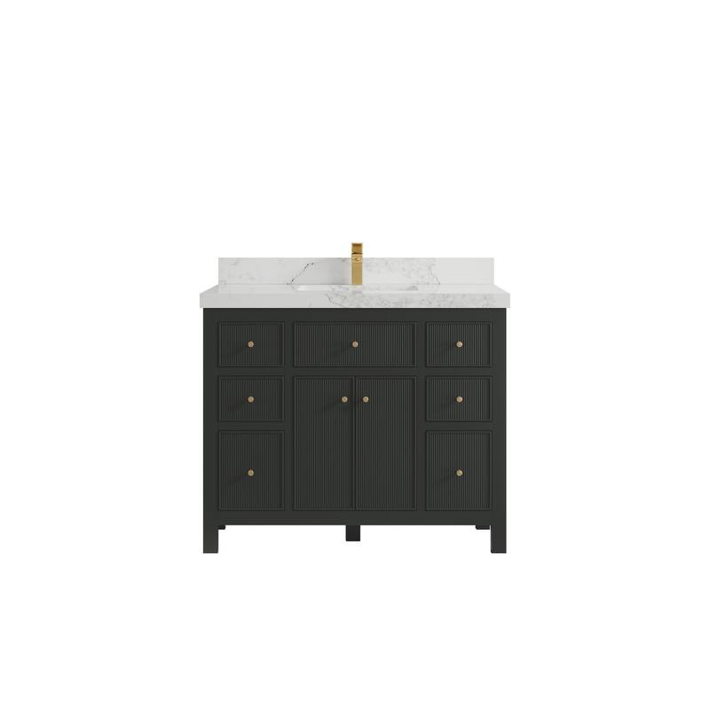 Willow Collections 42 in W x 22 in D Sonoma Free Standing Reeded Single Sink Bathroom Vanity with Countertop - 2" Calacatta Nuvo - Black Top