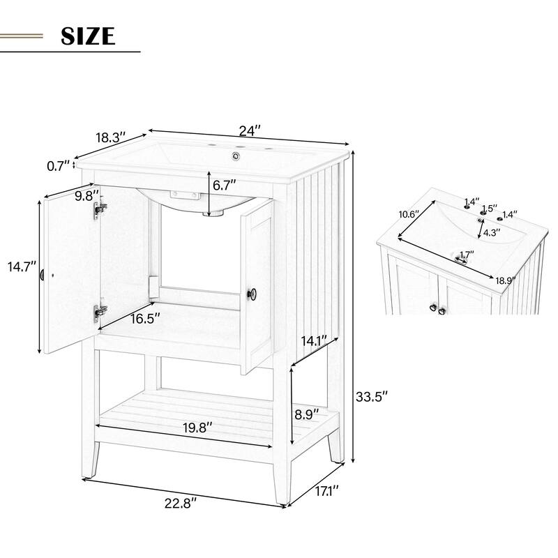 Modern Freestanding Bathroom Vanity with Solid Wood Frame and Ample Storage - 24in L