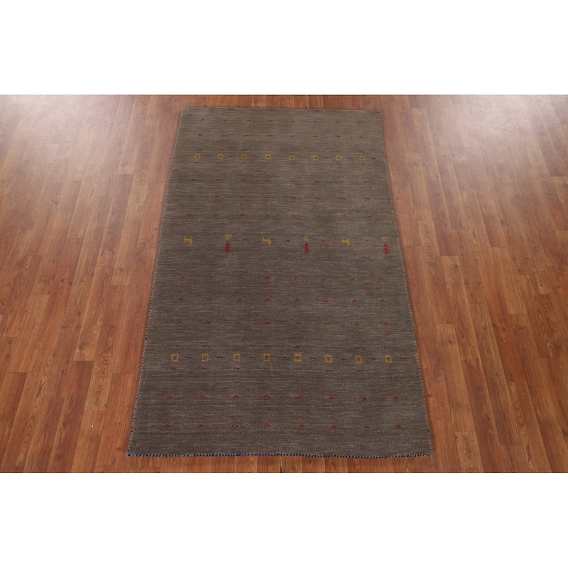 Brown Tribal Gabbeh Indian Area Rug Handmade Wool Carpet - 3'8"x 6'1"