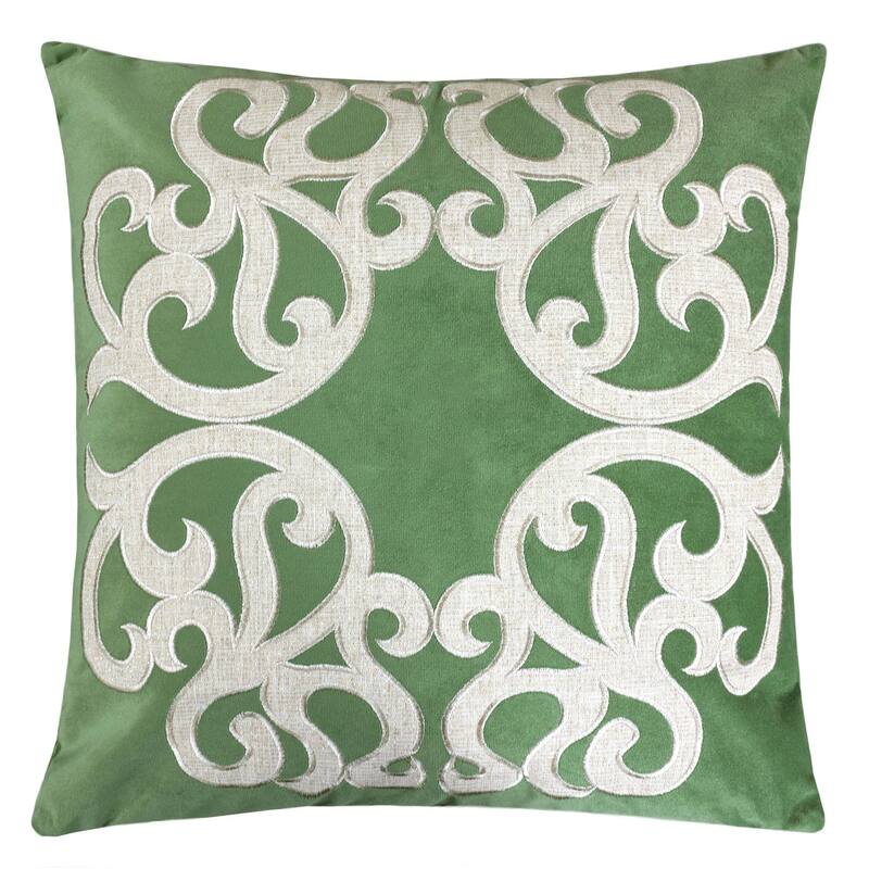 Vintage Vine Pattern Throw Pillow with Velvet Cover 20x20 Inches - Green