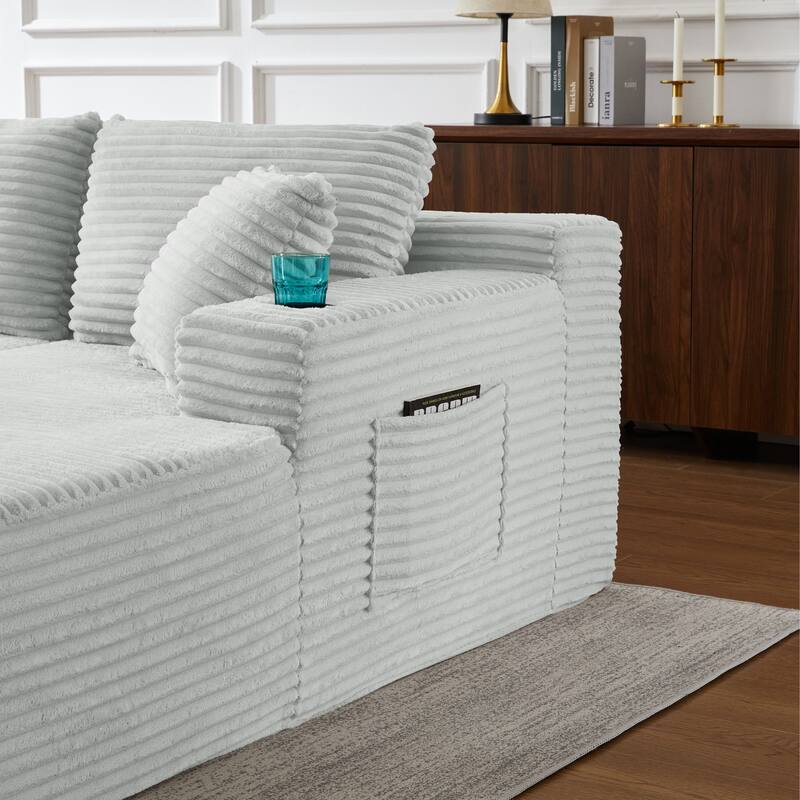 Corduroy Upholstery Cloud Modular Sectional Sofa with Chaise and Pillows, All-Foam Compression Design
