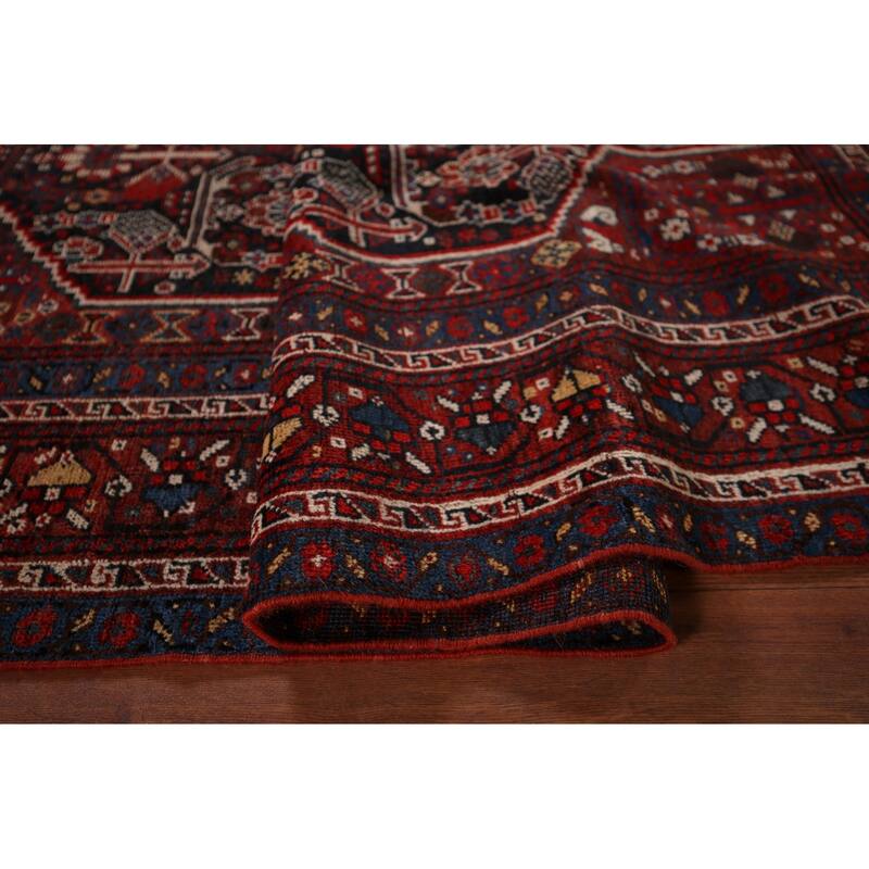 Pre-1900 Antique Qashqai Persian Area Rug Hand-Knotted Wool Carpet - 4'11"x 6'4"
