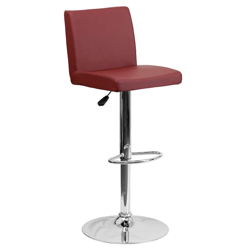 Contemporary Vinyl Adjustable Panel Back Chrome Barstool - 15.25"W x 18.5"D x 35.25" - 43.75"H