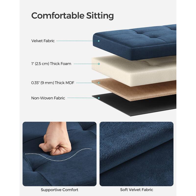 Storage Ottoman, Foldable Velvet Storage Bench, 2 Extra Storage Boxes, 15 x 30 x 15 Inches, 660 lb Load Capacity, for Entryway