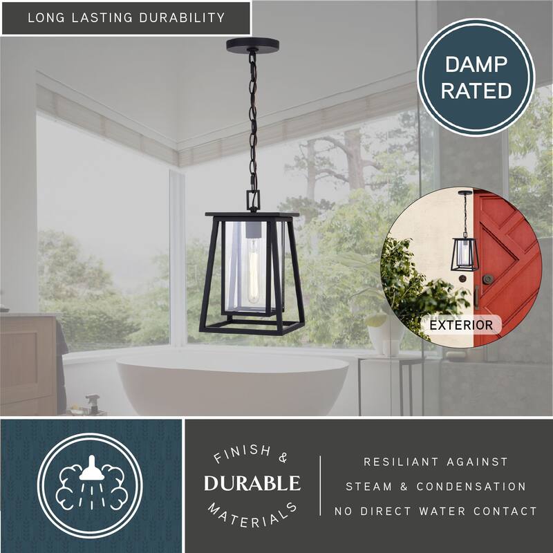Blackwell Cage Frame 1 Light Black Outdoor Pendant Lantern Clear Glass - 8-in W x 13.25-in H x 8-in D