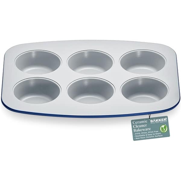 slide 2 of 4, 6-Cup Muffin Pan Set - Blue, Teal, Marble, Golden, Cream Blue