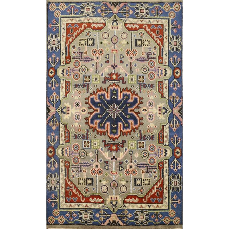 Hand Knotted Oriental 100% Wool Carpet Traditional Geometric Beige & Ivories Kazak Area Rug - 5' 10'' X 4' 0''
