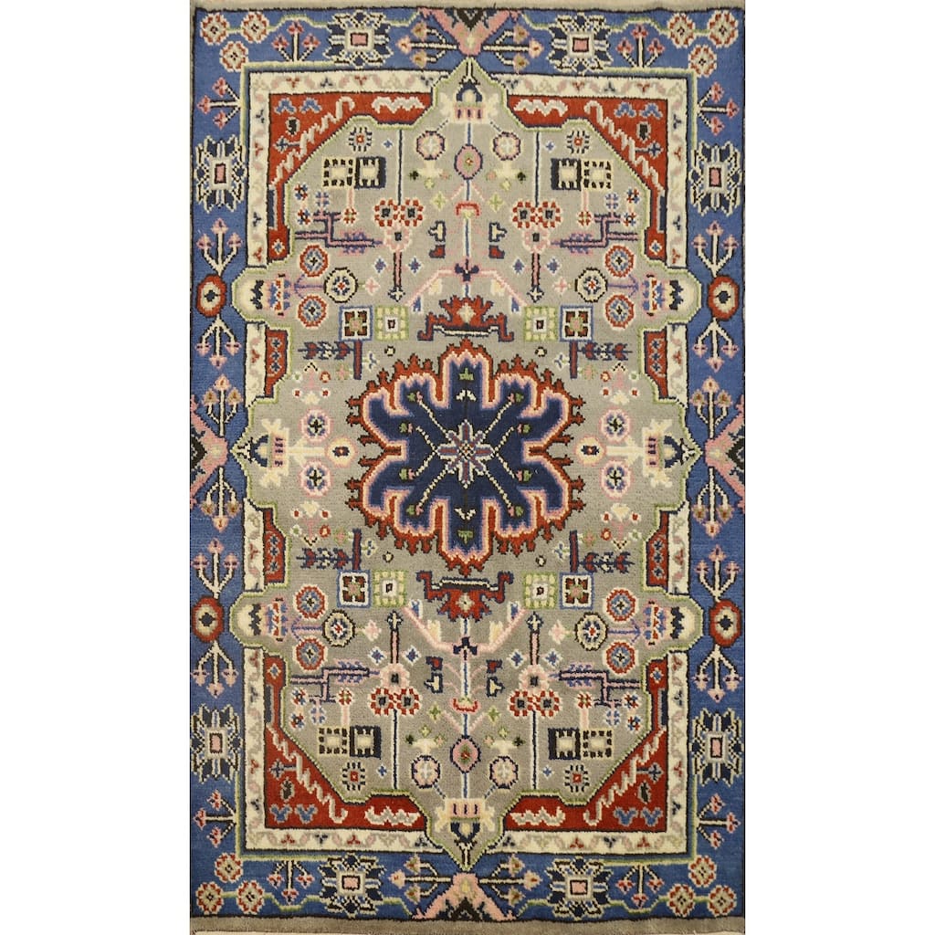 Hand Knotted Oriental 100% Wool Carpet Traditional Geometric Beige & Ivories Kazak Area Rug - 5' 10'' X 4' 0''