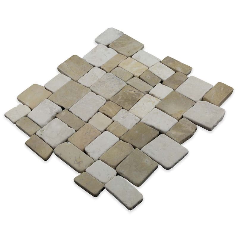 Cruz Bay Studio XQ3R Block Mosaic - 11" x 11" Pebble and Rock Floor - Tan