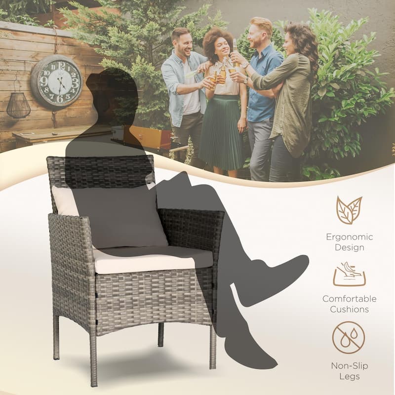 3 Piece Patio Conversation Bistro Set, Porch Balcony Furniture Set Outdoor Chat Furniture, Wicker Chairs and Storable Table Set