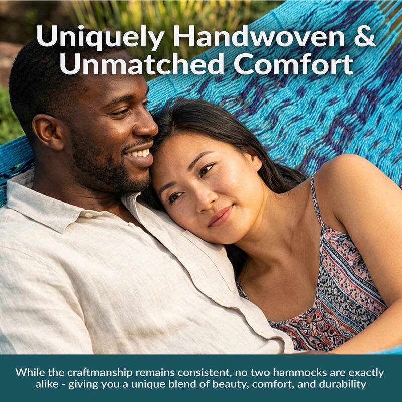 Mayan Family Hammock XXL Blue Handwoven Thick Cord - 880-lb. Capacity