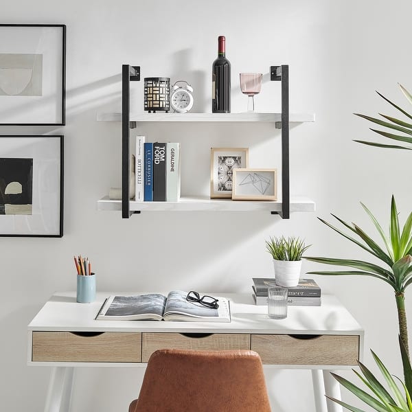 Danya B. Modern 2Tier Hanging Bracket Wall Shelves in Black Metal and