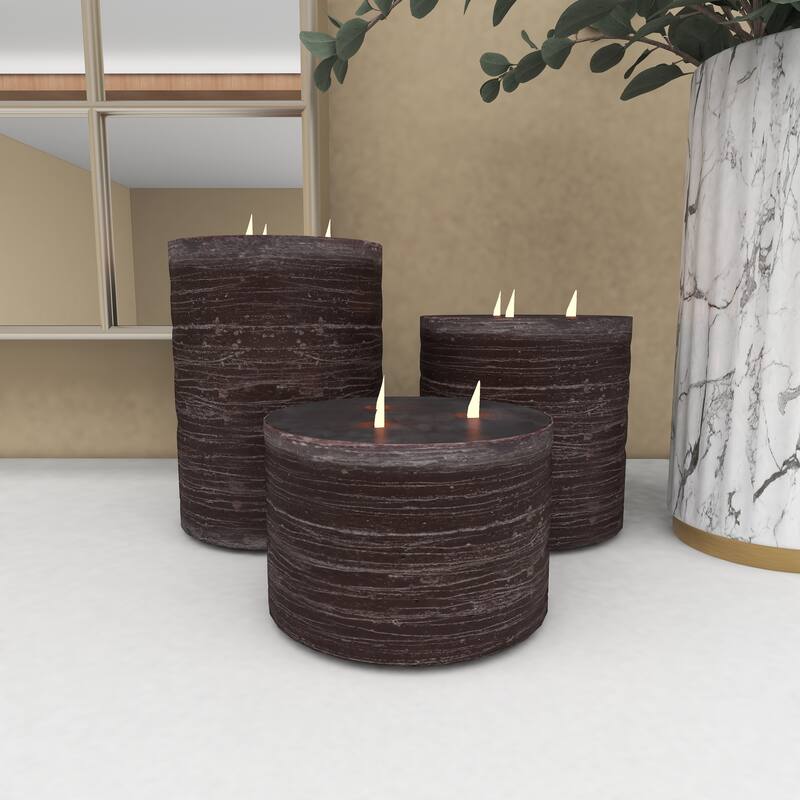 Wax Flameless Candle with Remote Control - Set of 3 Brown - Roche River Decor