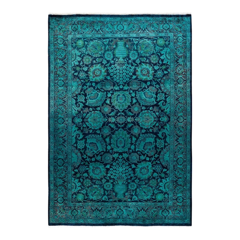Overton Hand Knotted Wool Vintage Inspired Modern Contemporary Overdyed Navy Area Rug - 4' 2" x 6' 1"