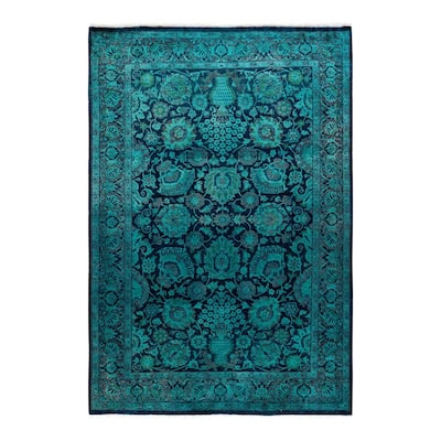 Overton Hand Knotted Wool Vintage Inspired Modern Contemporary Overdyed Navy Area Rug - 4' 2" x 6' 1"