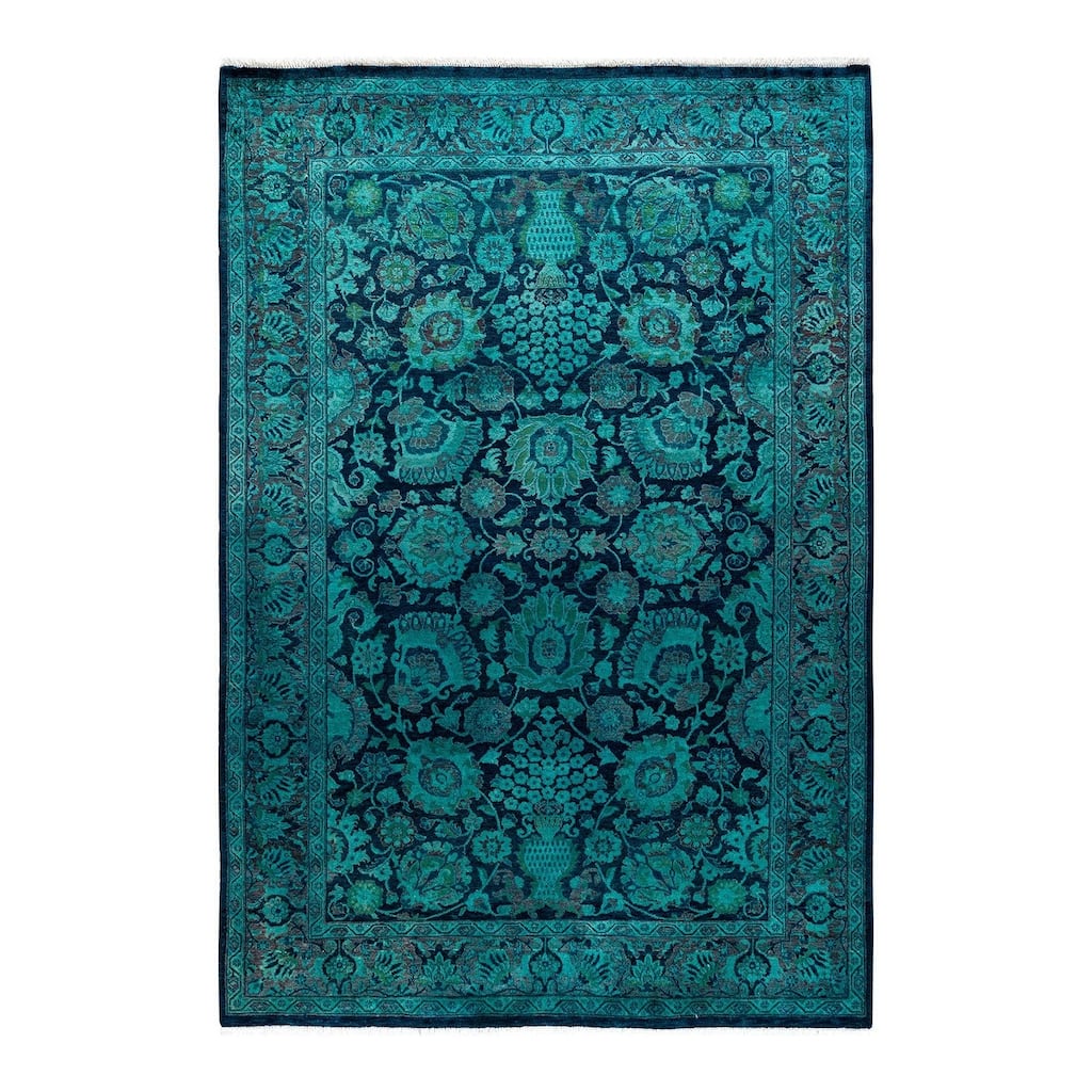 Overton Hand Knotted Wool Vintage Inspired Modern Contemporary Overdyed Navy Area Rug - 4' 2" x 6' 1"