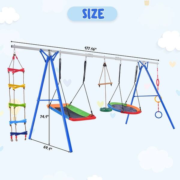 dimension image slide 1 of 2, 5 in 1 Outdoor Toddler Swing Set for Backyard