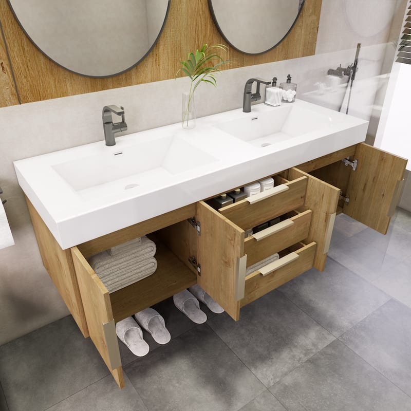 Noble 60" Wall Mounting Vanity with Reinforced Acrylic Double Sink
