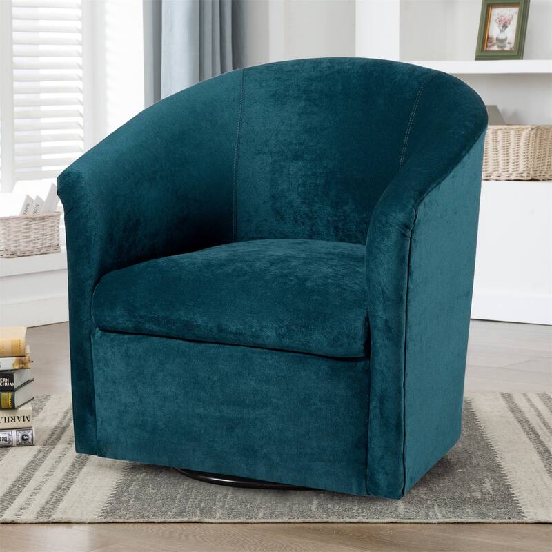 Microfiber Upholstered Swivel Chair W/ Hardwood Frame & Swivel Base - Ocean Blue