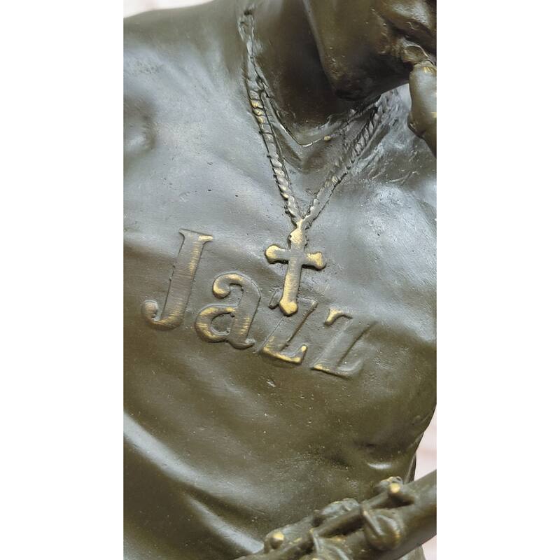 Bronze Jazz Musician Playing Saxophone On Marble Base