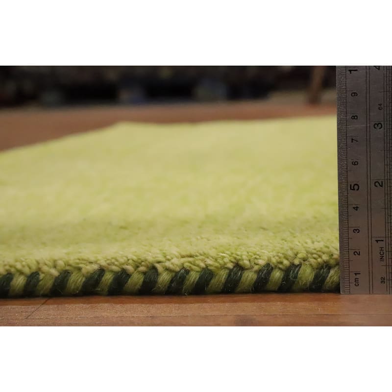 Hand Knotted Oriental 100% Wool Carpet Modern Stripe Green Gabbeh Area Rug - 6' 7'' X 4' 11''