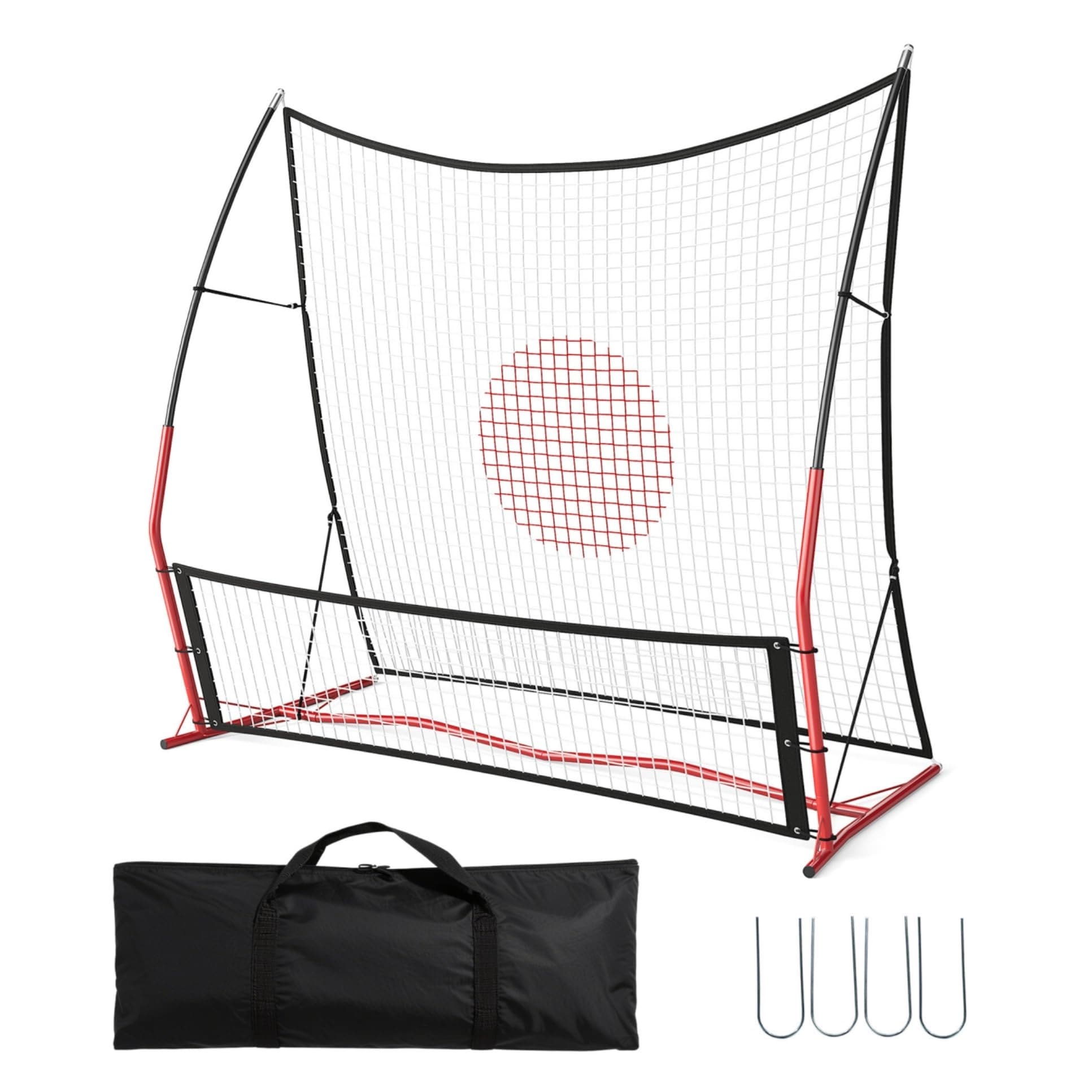 2-in-1 Soccer Rebounder Net 6’x4.6’ & 6’x1.4’, Solo & Team Training Tool w/Carry Bag, Cones & Ground Spikes