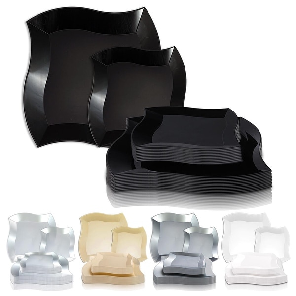 Solid Square Wave Disposable Plastic Plate Packs - Party Supplies. Opens flyout.