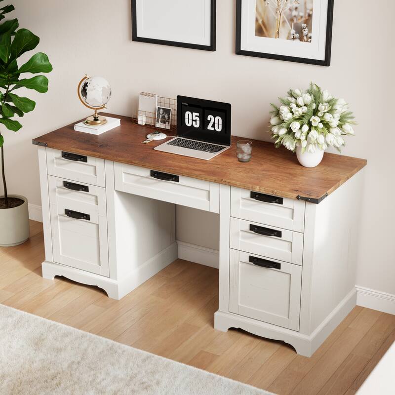 Farmhouse Executive Desks, Wood Computer Writing Desk for home office
