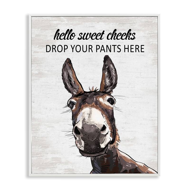 Stupell Sweet Cheeks Laundry Donkey Framed Giclee Art Design By Lettered and Lined - 11 x 14 - White