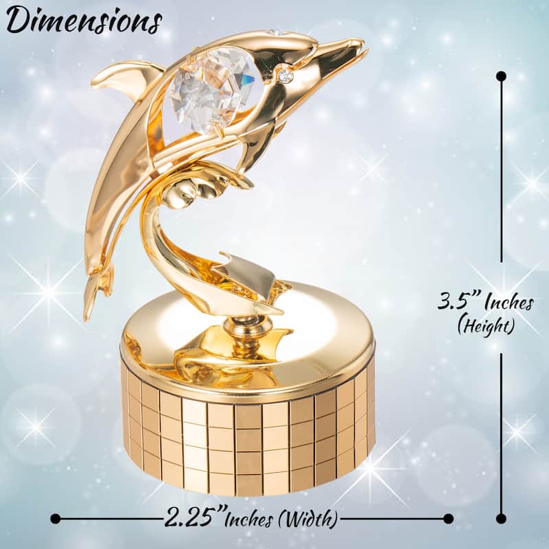 Matashi Decorative Tabletop Showpiece 24K Gold Plated Music Box plays -" You Are my Sunshine" w Dolphin Figurine