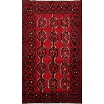 Geometric Balouch Persian Area Rug Wool Hand-knotted Foyer Carpet - 3'9" x 5'4"