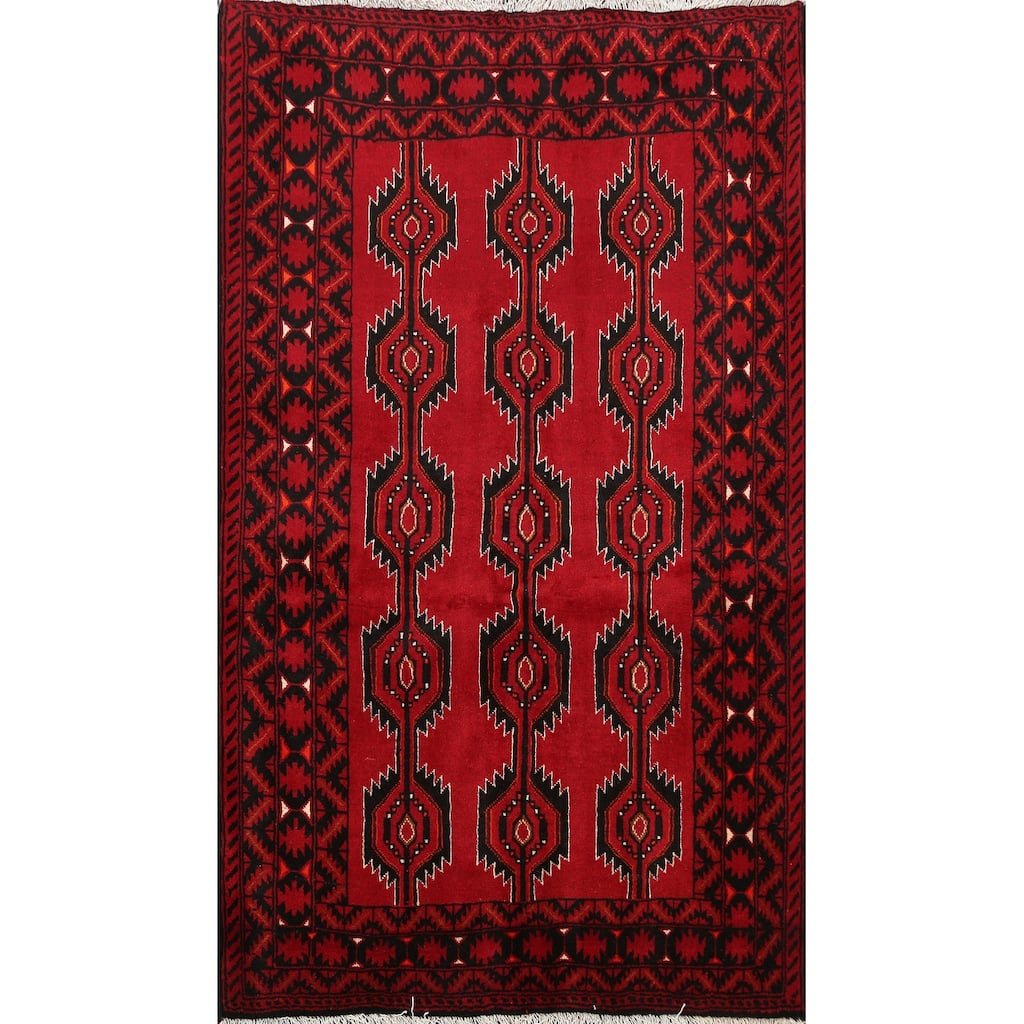 Geometric Balouch Persian Area Rug Wool Hand-knotted Foyer Carpet - 3'9" x 5'4"