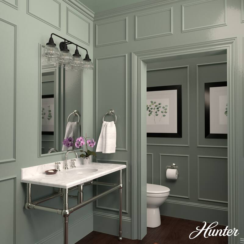 Hunter Cypress Grove 4-Light Vanity Wall Light - Industrial, Transitional, Contemporary - Damp Rated!