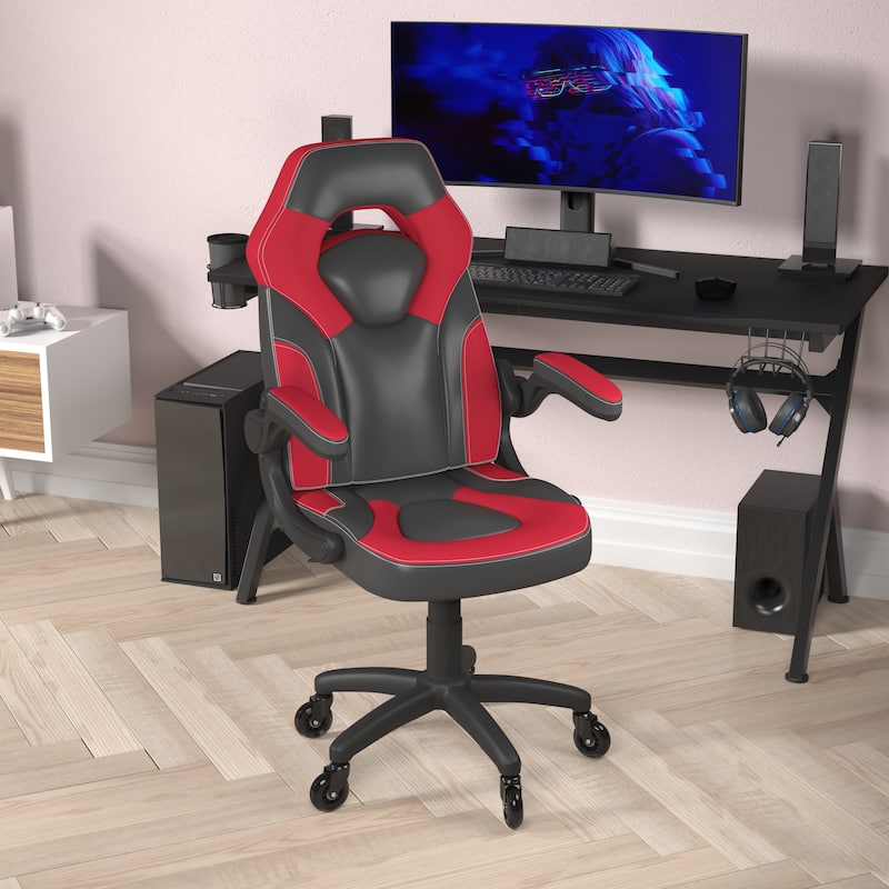 Office Gaming Chair with Skater Wheels & Flip Up Arms - LeatherSoft