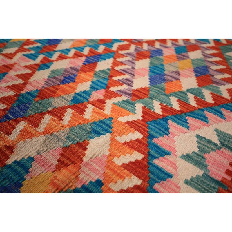 South Western Style Kilim Area Rug Hand-Woven Multi-Color Wool Carpet - 8'1" x 9'10"