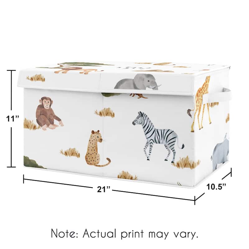 Jungle Animals Kids Fabric Toy Bin Storage Hunter Green Grey Black and White Safari Elephant Giraffe Lion Monkey Leopard Cheetah