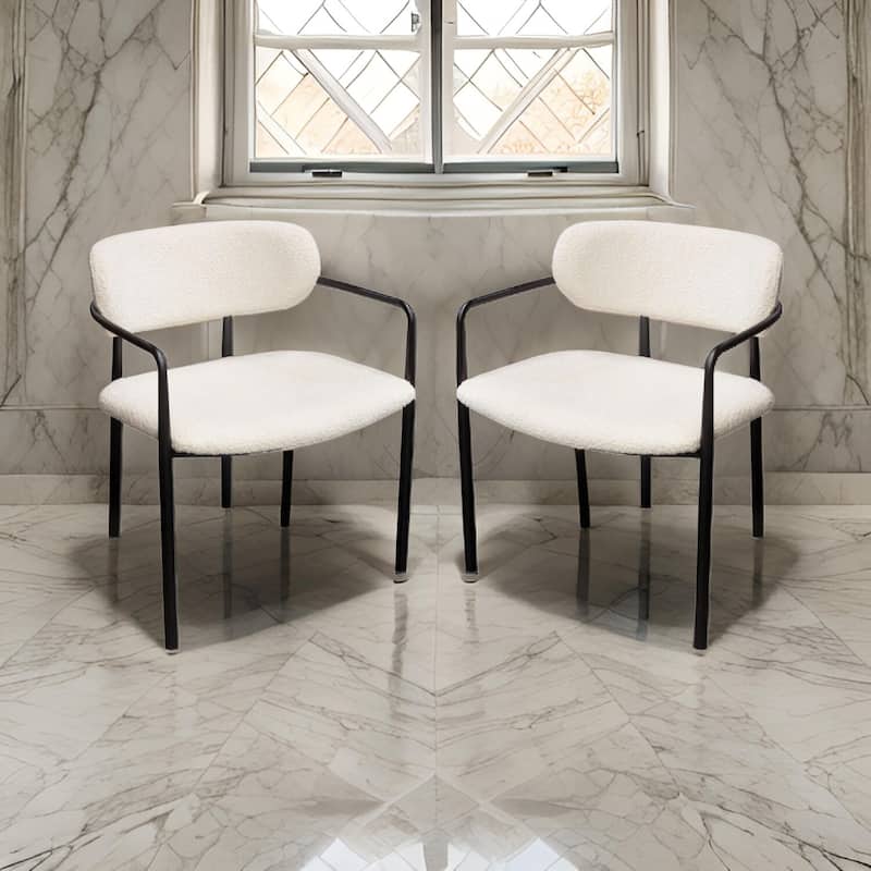 Black/Ivory Fabric Upholstered Metal Frame Dining Chair, Set of 2, Sturdy Dining Chair for Dining Rooms - 24.6