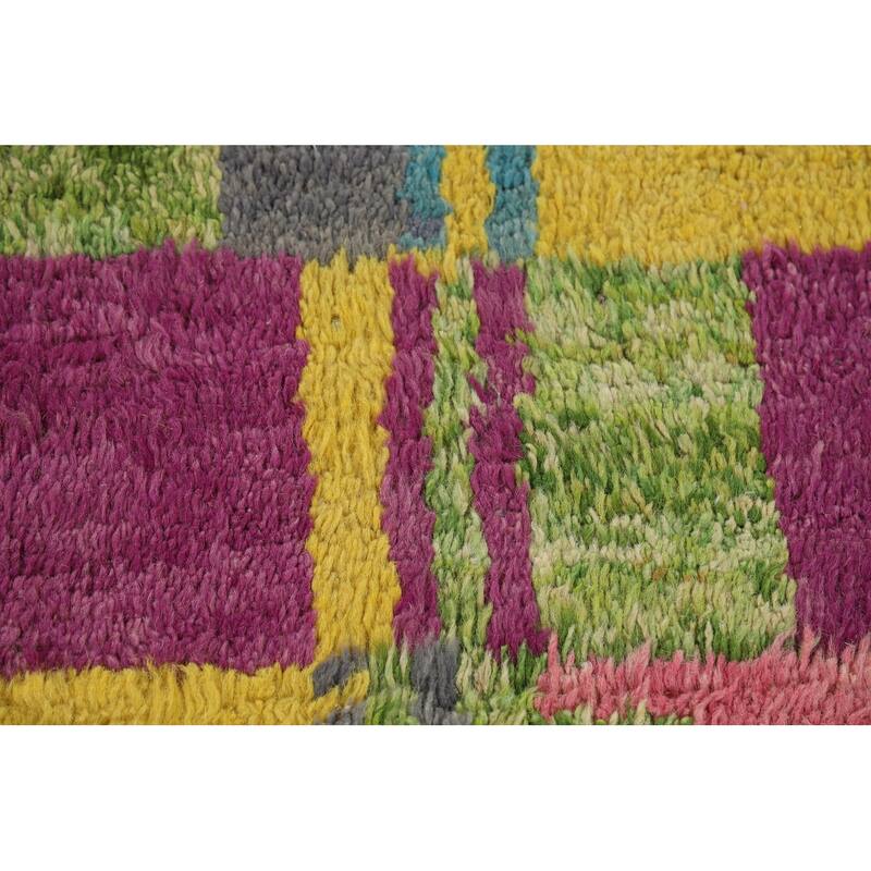 Colorful Checkered Moroccan Oriental Area Rug Handmade Wool Carpet - 6'10" x 10'6"