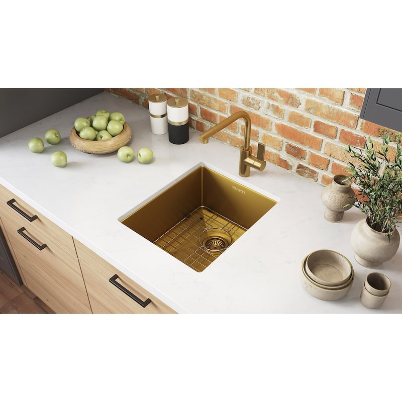 Ruvati 14-inch Polished Matte Gold Stainless Steel Undermount Bar Prep Sink - RVH7114GG