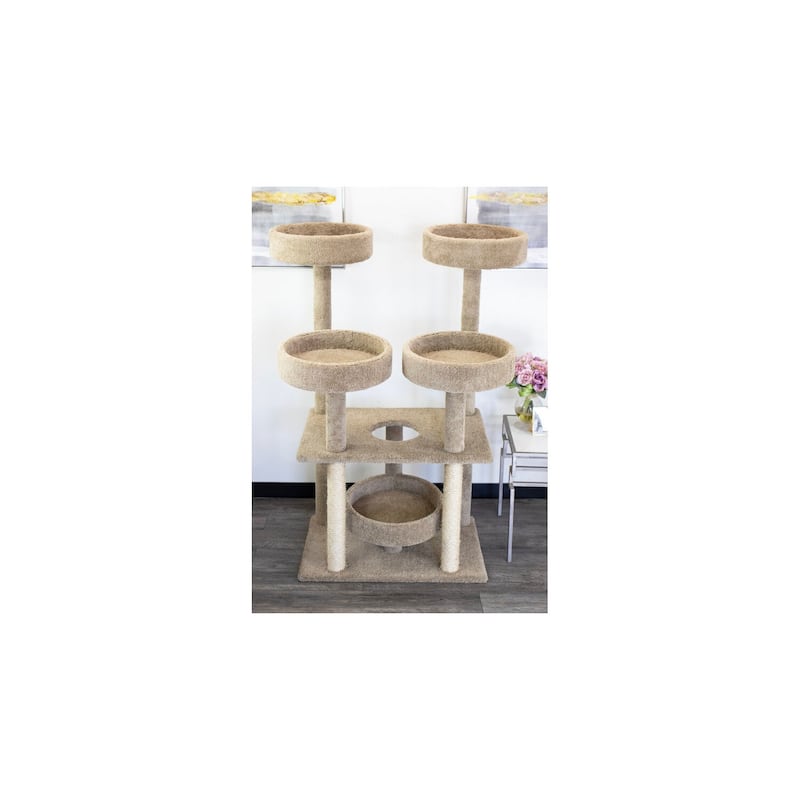 Castle Style Cat Tower with Multiple Levels, Spacious Perches and Sisal Posts for Large Cats