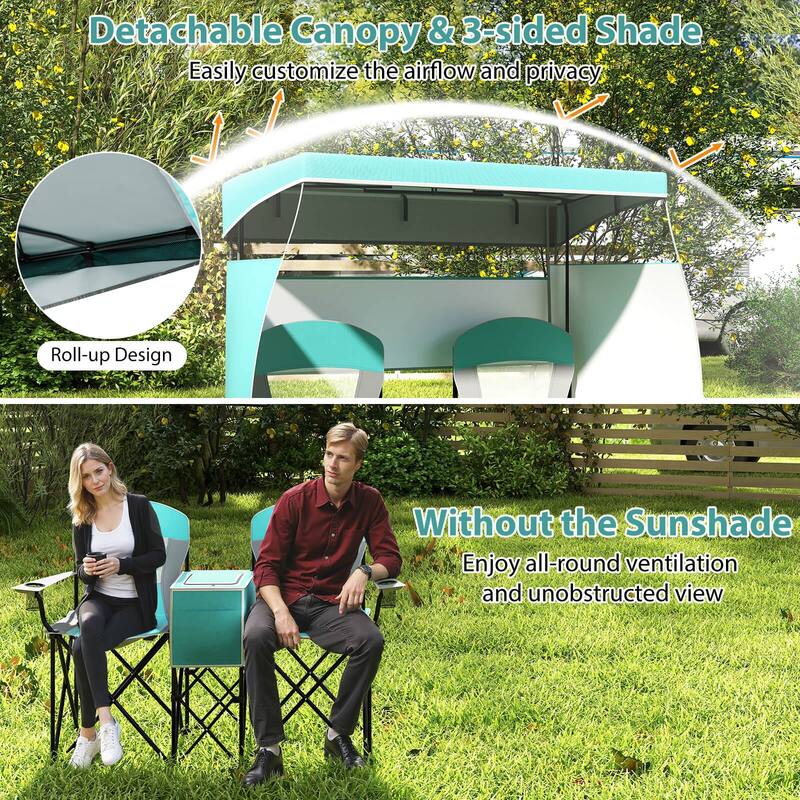 Costway Double Beach Chair with Adjustable Canopy Oversized Folding
