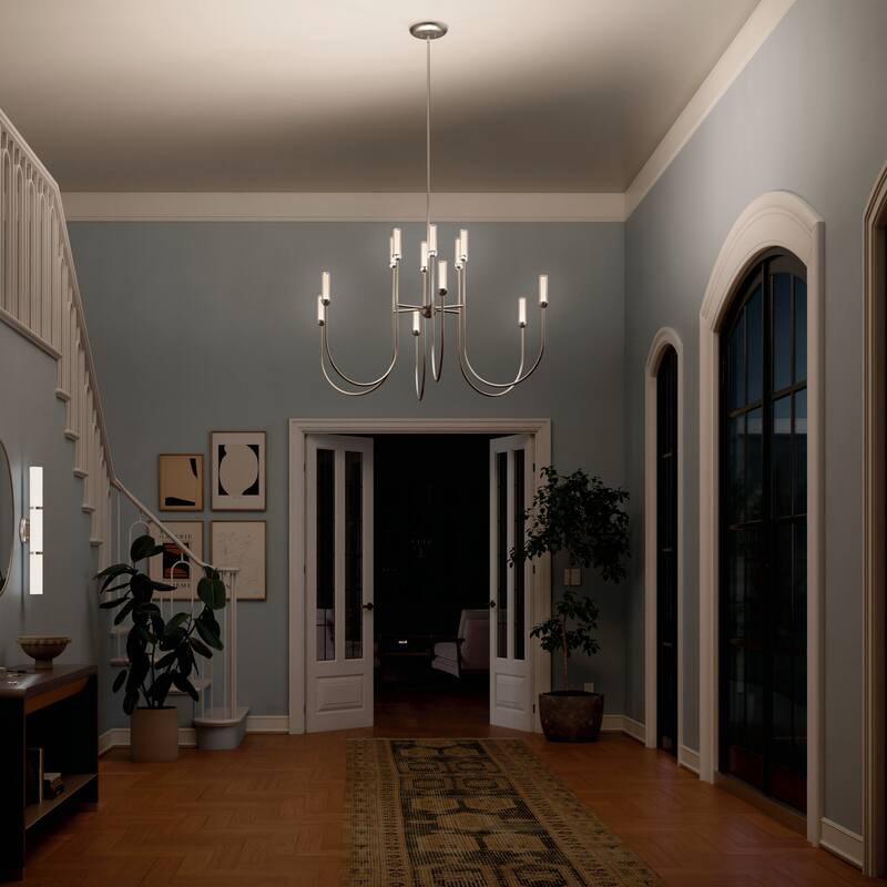 Moraine 50 Inch LED 12 Light 2-Tier Chandelier in Polished Nickel