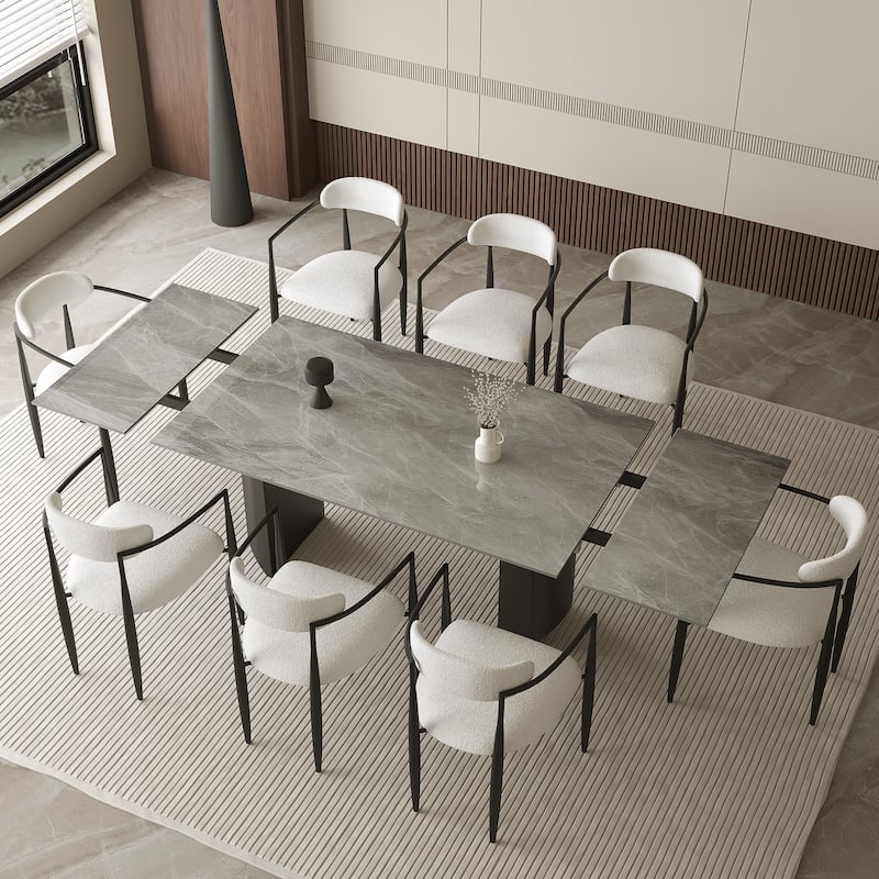 9 - Piece Extendable Sintered Stone Top Double Pedestal Dining Set With 8 Fabric Chairs