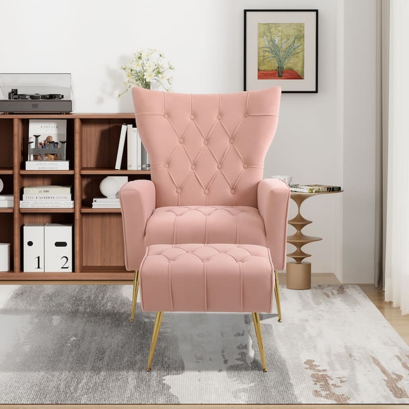 Ouyessir Upholstered Tufted Accent Chair with Ottoman
