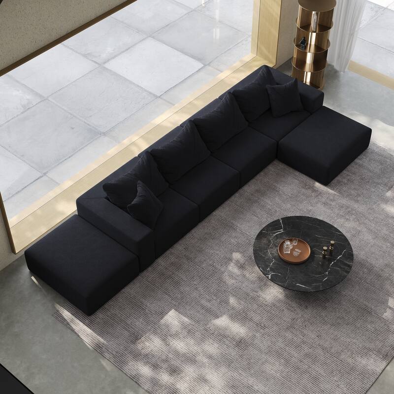 Modular L Shaped Sectional Sofa with Ottoman, Oversized Chenille Cloud Sofa, Upholstered 6 Seater Sofa with 6 Pillows