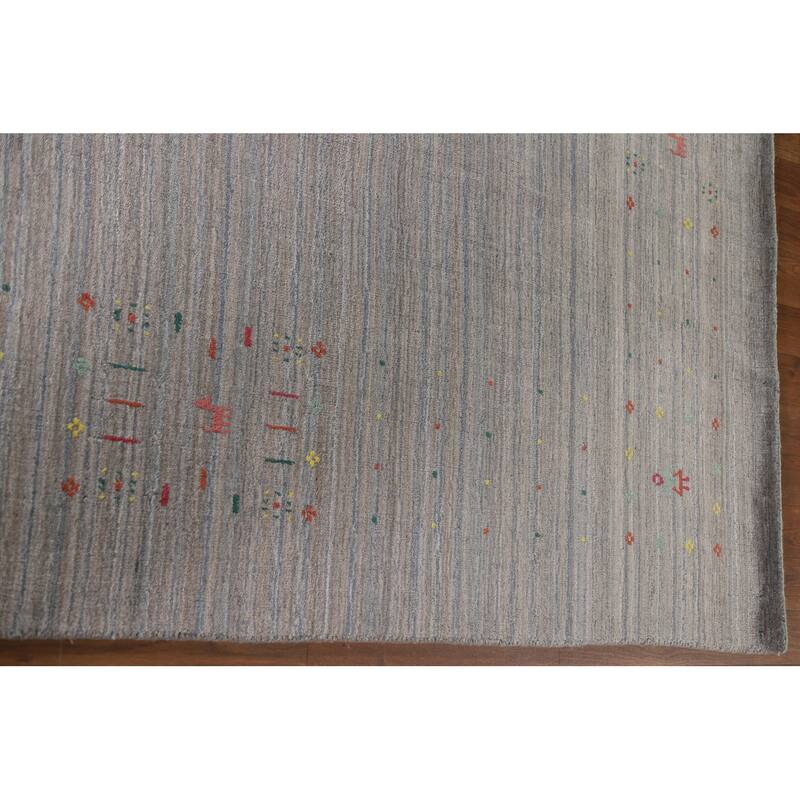 Tribal Beige Gabbeh Oriental Area Rug Handmade Wool Carpet - 8'1"x 9'9"